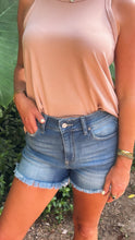 Load image into Gallery viewer, Mid Rise Raw Frayed Hem Denim Shorts
